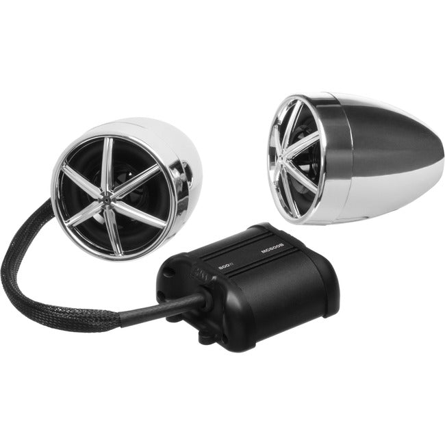 BOSS AUDIO MC600B Chrome 800 watt Motorcycle-ATV Sound System with Bluetooth Audio Streaming, One Pair of 3 Inch Weather Proof Speakers, Aux Input and Multi-function Remote Control