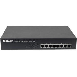 Intellinet Network Solutions 8-Port (4 x PoE+-PoE Ports, 4 RJ45 Ports) Fast Ethernet PoE+ Switch, 70 Watt Power Budget, Desktop, Rackmount with Ears