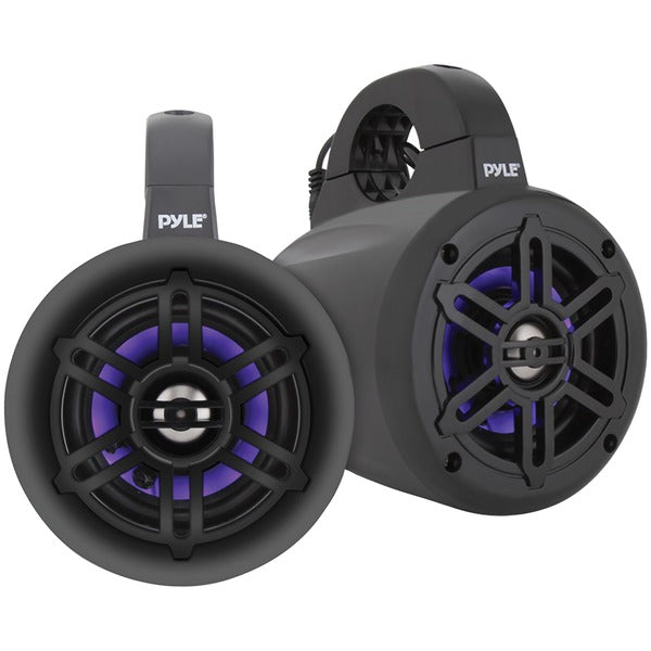 4-Inch 300-Watt Waterproof Marine Wakeboard Tower Speakers with LEDs (Black)