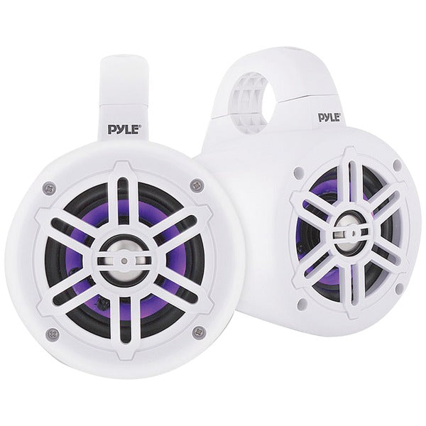 4-Inch 300-Watt Waterproof Marine Wakeboard Tower Speakers with LEDs (White)