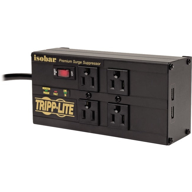 Tripp Lite Isobar Surge Protector Power Strip 4 Outlet 2 USB Charging Ports 8ft Cord