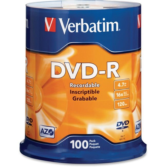 Verbatim AZO DVD-R 4.7GB 16X with Branded Surface - 100pk Spindle