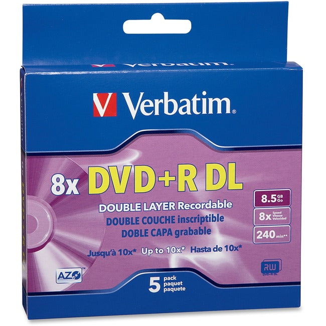 Verbatim DVD+R DL 8.5GB 8X with Branded Surface - 5pk Jewel Case Box