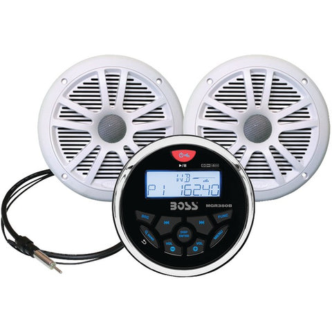 Marine-Gauge System with In-Dash Mechless AM-FM Receiver, Speakers & Antenna (White Speakers)