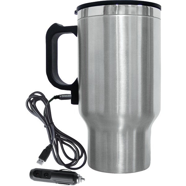 16-Ounce Stainless Steel Heated Travel Mug with 12-Volt Car Adapter