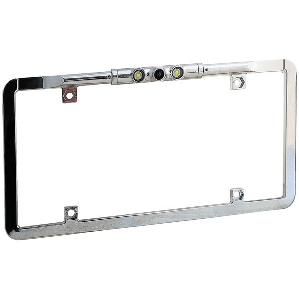 Ultra-Slim Full-Frame License-Plate Camera with LED Lights and Trajectory Parking Lines (Chrome)