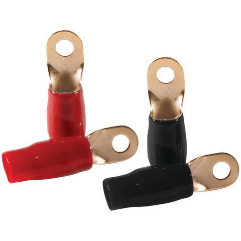 4-Gauge 5-16" Ring Terminals, 4 pk (Gold Plated, 2 Red & 2 Black)
