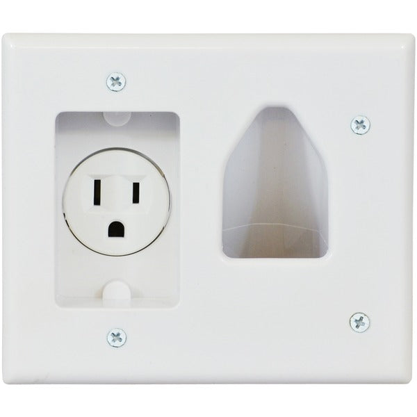 2-Gang Recessed Low-Voltage Cable Plate with Recessed Power (White)
