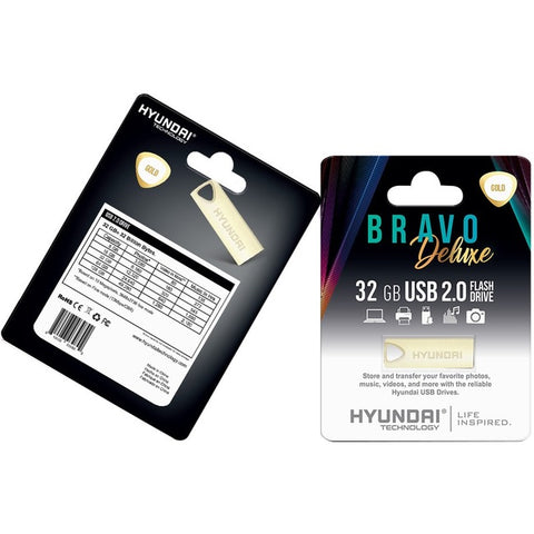 Hyundai Bravo Deluxe GOLD Keychain USB 2.0 Flash Drive 32GB Metal