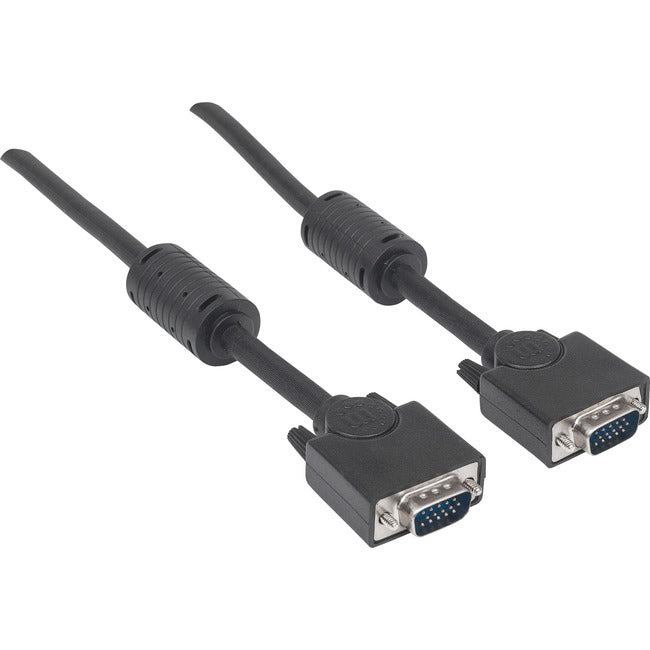 Manhattan SVGA HD15 Male to HD15 Male Monitor Cable with Ferrite Cores, 10', Black