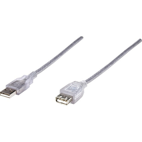 Manhattan Hi-Speed USB 2.0 A Male to A Female Extension Cable, 6', Translucent Silver