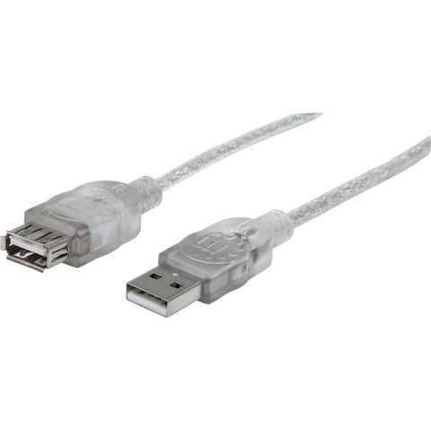 Manhattan Hi-Speed USB 2.0 A Male to A Female Extension Cable, 15', Translucent Silver