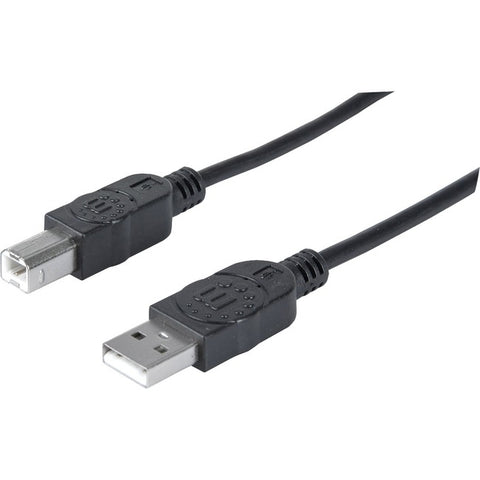 Manhattan Hi-Speed USB 2.0 A Male-B Male Cable, 6', Black, Retail Pkg