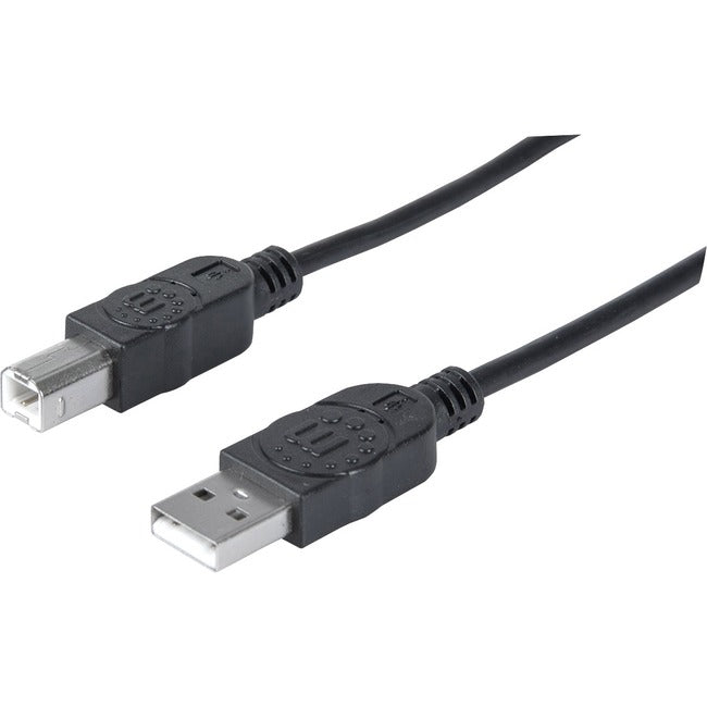Manhattan Hi-Speed USB 2.0 A Male-B Male Device Cable, 10', Black, Retail Pkg