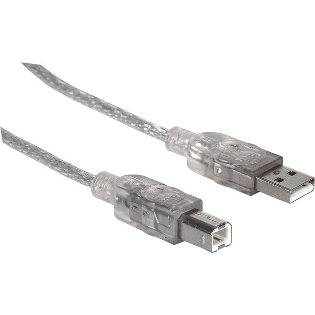 Manhattan USB 2.0 A Male - B Male Device Cable - 15 ft. - Translucent Silver - Retail Blister