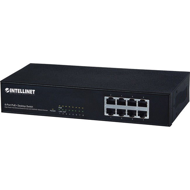 Intellinet Network Solutions 8-Port Fast Ethernet PoE+ Switch, 140 Watt Power Budget, Desktop