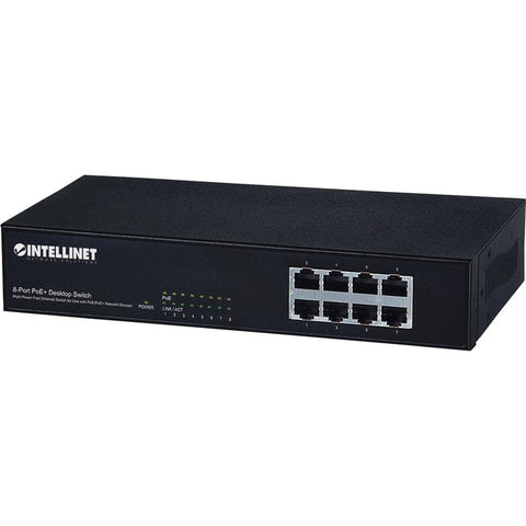Intellinet Network Solutions 8-Port Fast Ethernet PoE+ Switch, 140 Watt Power Budget, Desktop