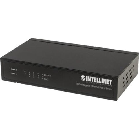 Intellinet Network Solutions 5-Port (4 x PSD Ports, 1 x 10-100 RJ45 Port) Gigabit PoE+ Switch, 60 Watt Power Budget, Desktop