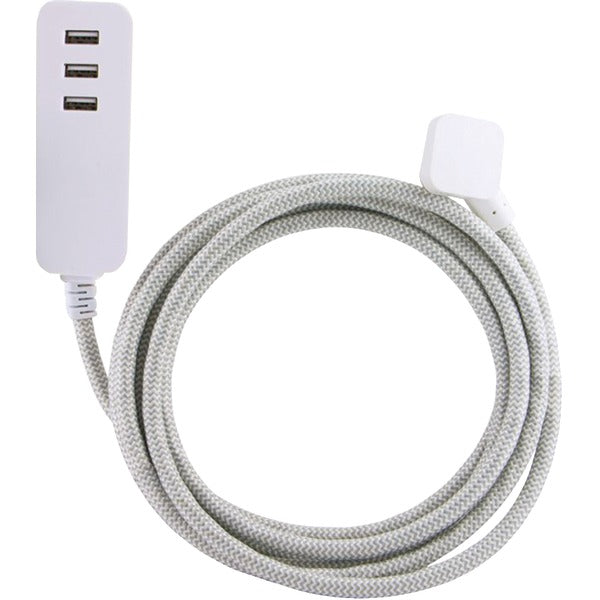 3-Port USB Surge Protector, 10ft Cord (Gray-White)