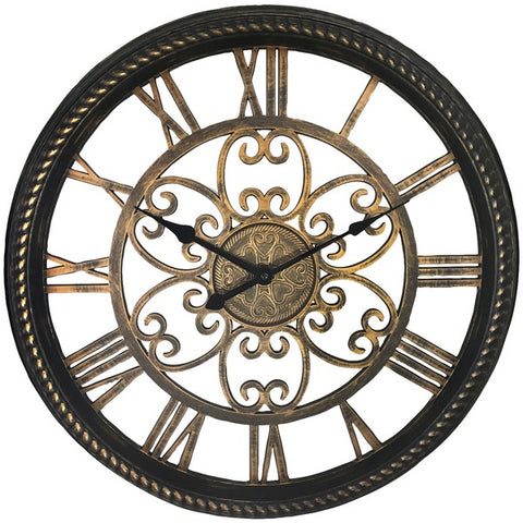 19.5" Wall Clock with Antique Black & Gold Finish