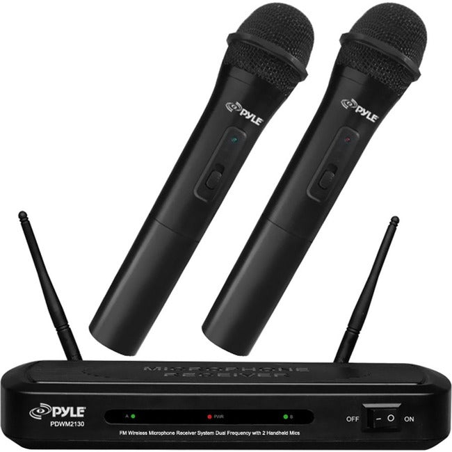 Pyle FM Wireless Microphone Receiver System Dual Frequency with 2 Handheld Mics
