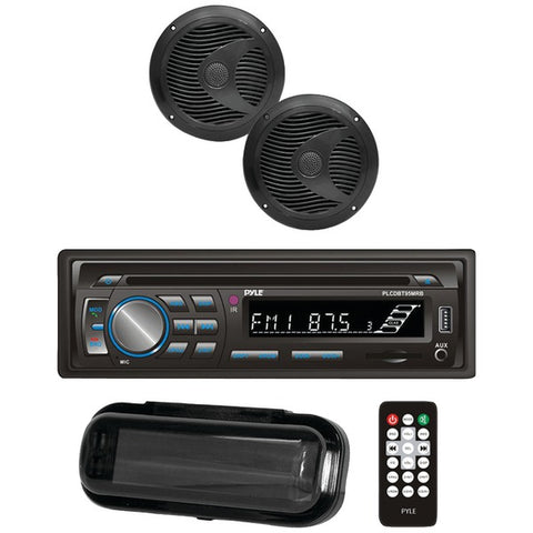 Marine Single-DIN In-Dash CD AM-FM Receiver with Two 6.5" Speakers, Splashproof Radio Cover & Bluetooth(R) (Black)