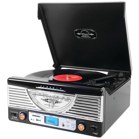 Bluetooth(R) Vintage Classic-Style Vinyl Record Player with USB-MP3 Computer Recording