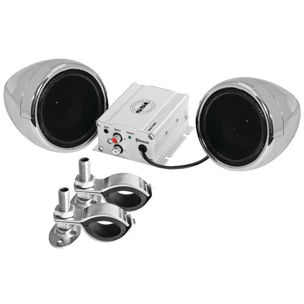 Motorcycle 600-Watt Amplified Sound System with 3" Chrome Full-Range Speakers & Bluetooth(R)
