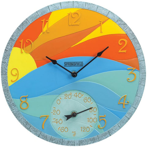 14" Poly Resin Clock with Thermometer (Sunrise)