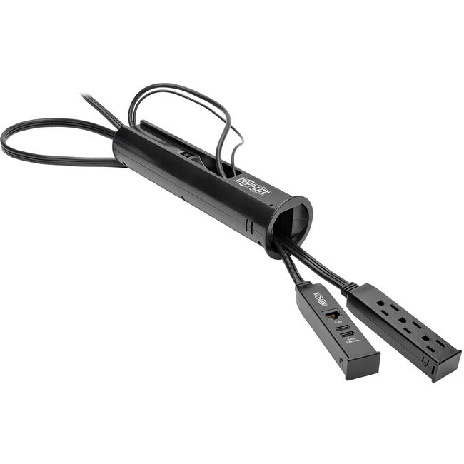 Tripp Lite Desktop Grommet Surge Protector Strip 3 Outlet w- 2 USB Charging Ports, RJ45 10ft. Cord
