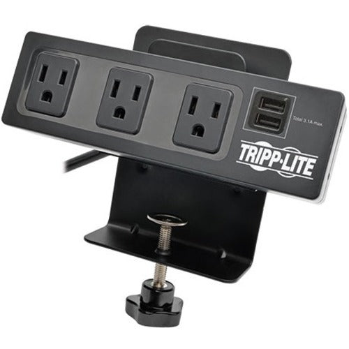 Tripp Lite 3-Outlet Surge Protector Power Strip Clamp w- 2-Port USB Charging