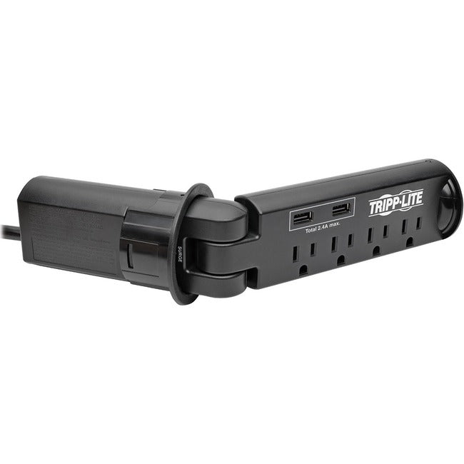 Tripp Lite 4-Outlet Surge Protector Power Strip Desk Grommet w- USB Charging