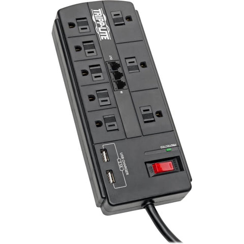 Tripp Lite Surge Protector 8-Outlet 2 USB Charging Ports Tel-Modem 8ft Cord