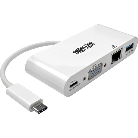 Tripp Lite USB C to VGA Multiport Video Adapter Converter w- USB-A Hub, USB-C PD Charging Port & Gigabit Ethernet Port, USB Type C to VGA, USB-C, USB Type-C