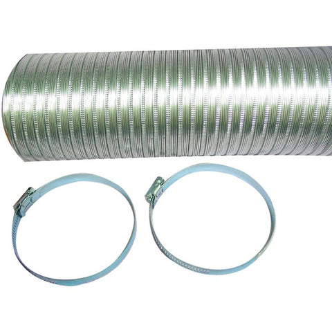 Semi-Rigid Flexible Aluminum Duct (4" x 8ft; With 2 metal worm drive clamps)