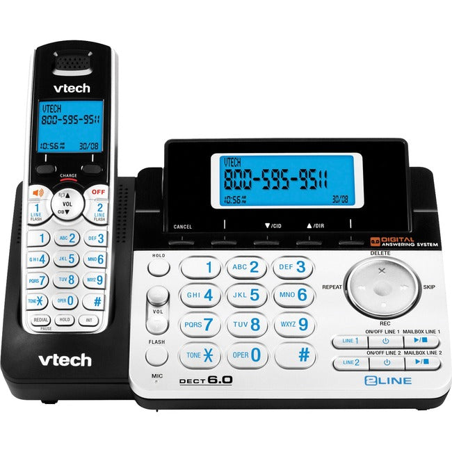 VTech DS6151 DECT 6.0 2-Line Expandable Cordless Phone with Answering System, Silver-Black with 1 Handset