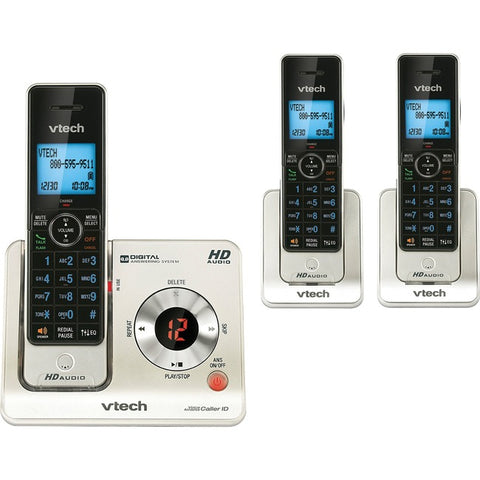 VTech LS6425-3 DECT 6.0 Expandable Cordless Phone with Answering System and Caller ID-Call Waiting, Silver with 2 Handsets