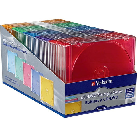 Verbatim CD-DVD Color Slim Jewel Cases, Assorted - 50pk