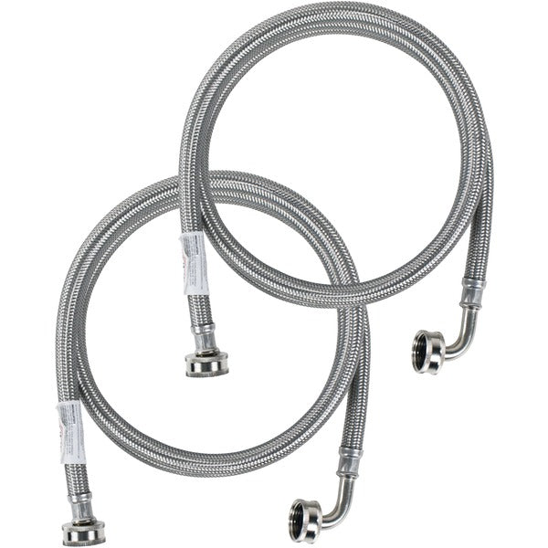 2 pk Braided Stainless Steel Washing Machine Hoses with Elbow, 4ft